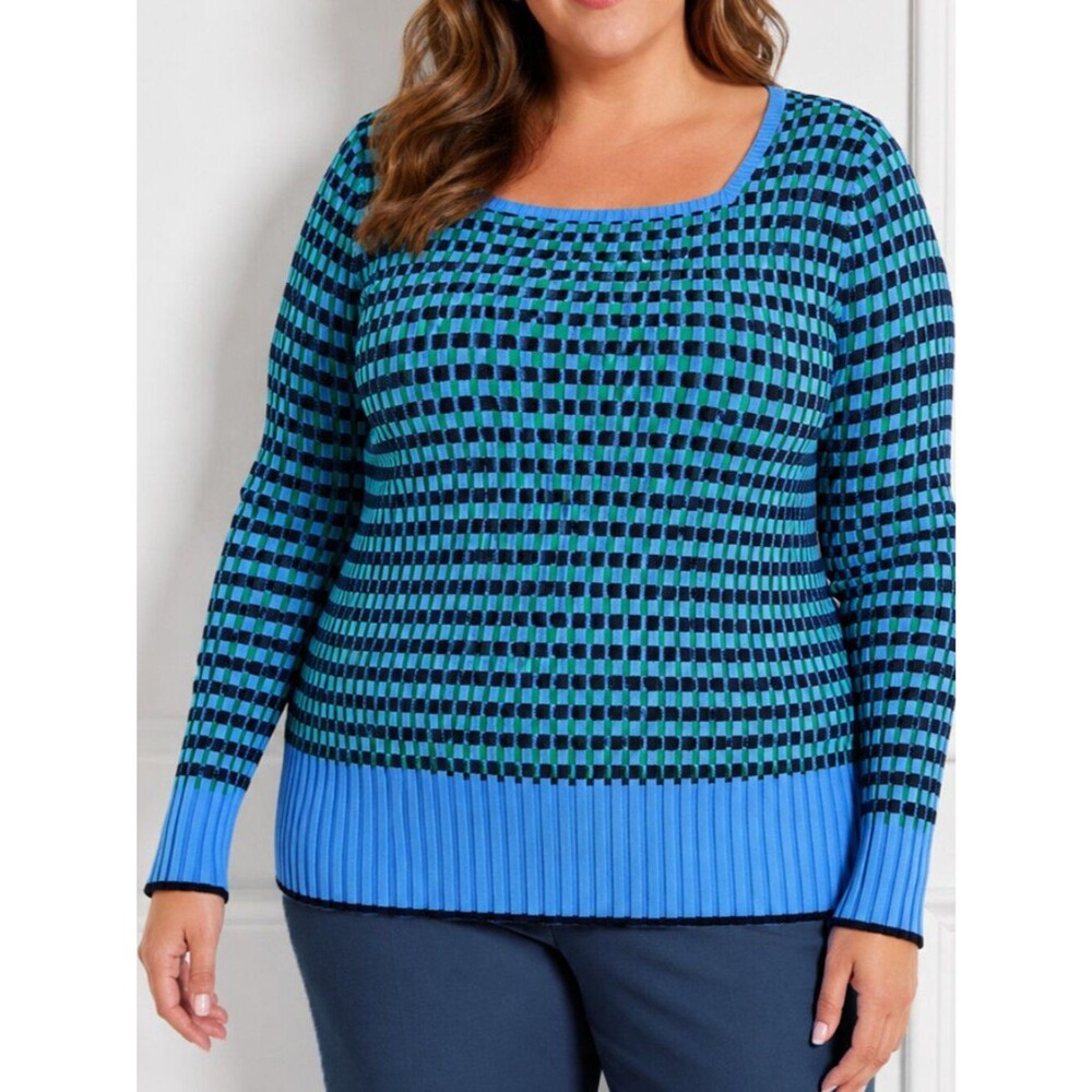 Talbots Ribbed Square Neck Sweater - Plaited Stripe